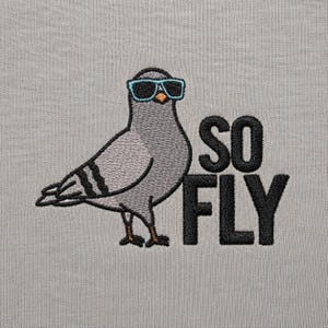 So Fly Pigeon Embroidery Design, Bird With Sunglasses Patch, Urban Street Style Stitch