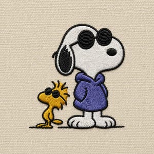 Retro cartoon hond en vogel borduurontwerp | Beste vrienden (downloadbestand)