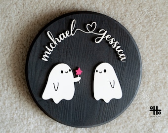 Forever My Boo - Handmade Custom Ghost Couple on round wood perfect gift as Gothic Decor for Valentines or Birthday