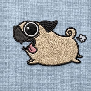Rolig pruttande mopsbroderidesign – Springande hundmeme (digital fil)