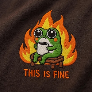 This Is Fine Frog Embroidery Design – Internet Meme, Funny Cartoon (Digital Download)