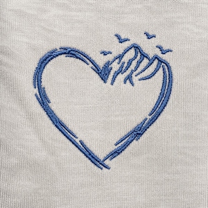 Mountain Heart Embroidery Design, Minimalist Nature Landscape Stitch Pattern