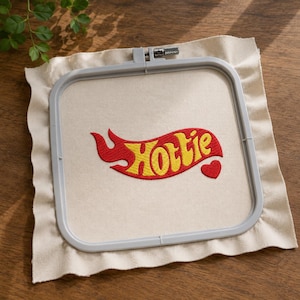 Hottie Retro Flame Embroidery Design – Y2K Machine Embroidery (Digital File)