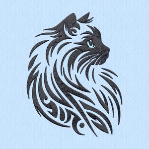 Motif de broderie chat tribal : dessin au trait félin (fichiers numériques)