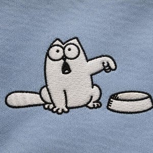 Grappig borduurpatroon van een hongerig huisdier, cartoon dierensteek (digitale download)