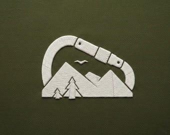 Mountain Carabiner Embroidery Design, Minimal Hiking Adventure Stitch Pattern, Outdoor Camping Art for Apparel