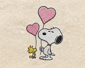 Cartoon Dog and Bird Valentine Embroidery Design (Digital File)