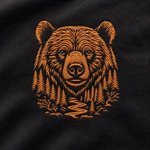 Wild Bear Embroidery Design: Forest Landscape Animal Pattern (Digital File)