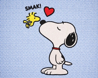 Cartoon Dog and Bird Kiss Embroidery Design - Valentine Embroidery (Digital Download)