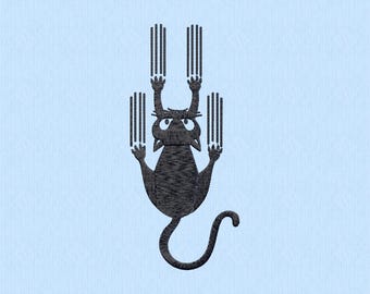 Climbing Cat Embroidery Design: Funny Cat Patch (3 Sizes)