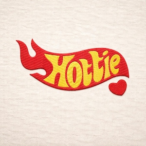 Hottie Retro Flame Embroidery Design – Y2K Machine Embroidery (Digital File)