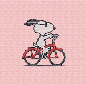 Cartoon Dog on Bicycle Embroidery Design | Funny Cycling Animal Stitch | Cute Machine Embroidery Pattern for Kids & Gifts