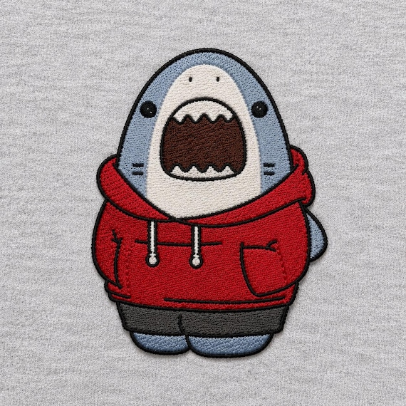 Shark in Hoodie Embroidery Design – Streetwear Animal Pattern (Digital File