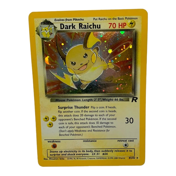 VERY RARE Dark Raichu 83/82 Secret Rare Holo Vintage 2000 Team Rocket  Wizards of the Coast Pokémon TCG Uncorrected Error Card - Etsy UK