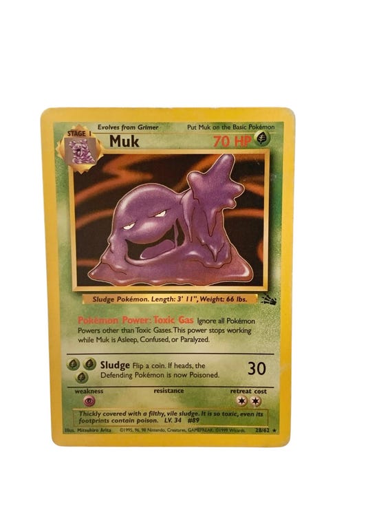 RARE Muk 28/62 Fossil Set 1999 Wizards of The Coast Vintage Pokmon TCG  Trading Card