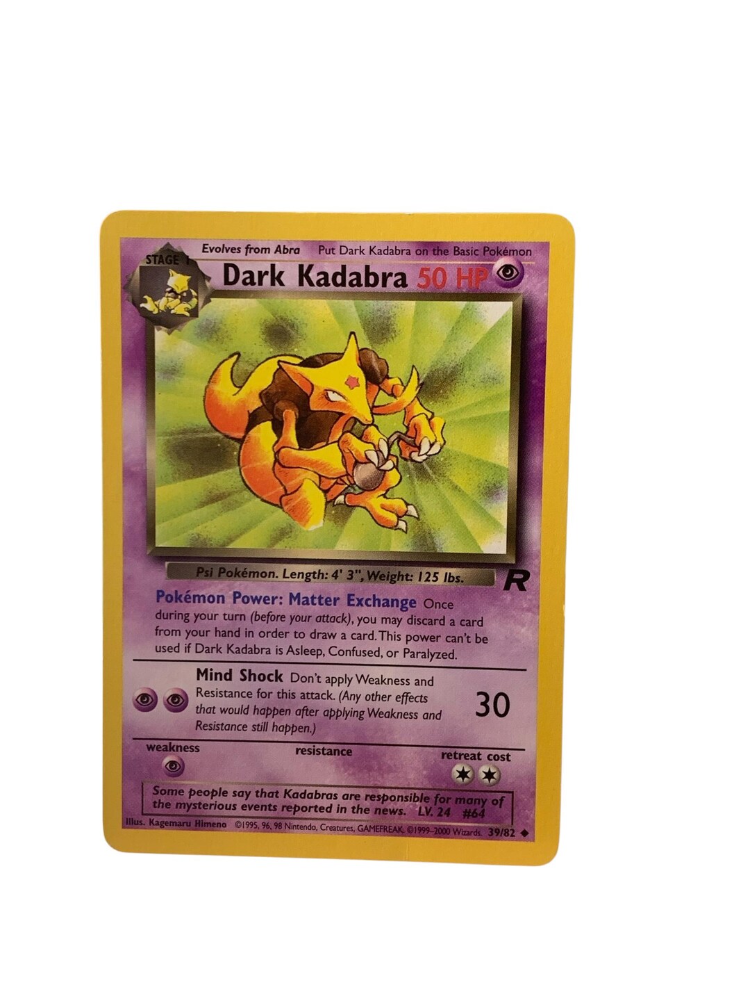 Dark Kadabra 39/82 Team Rocket Set Vintage 1999-2000 Wizards of the Coast Pokemon  Card TCG NM - Etsy Australia