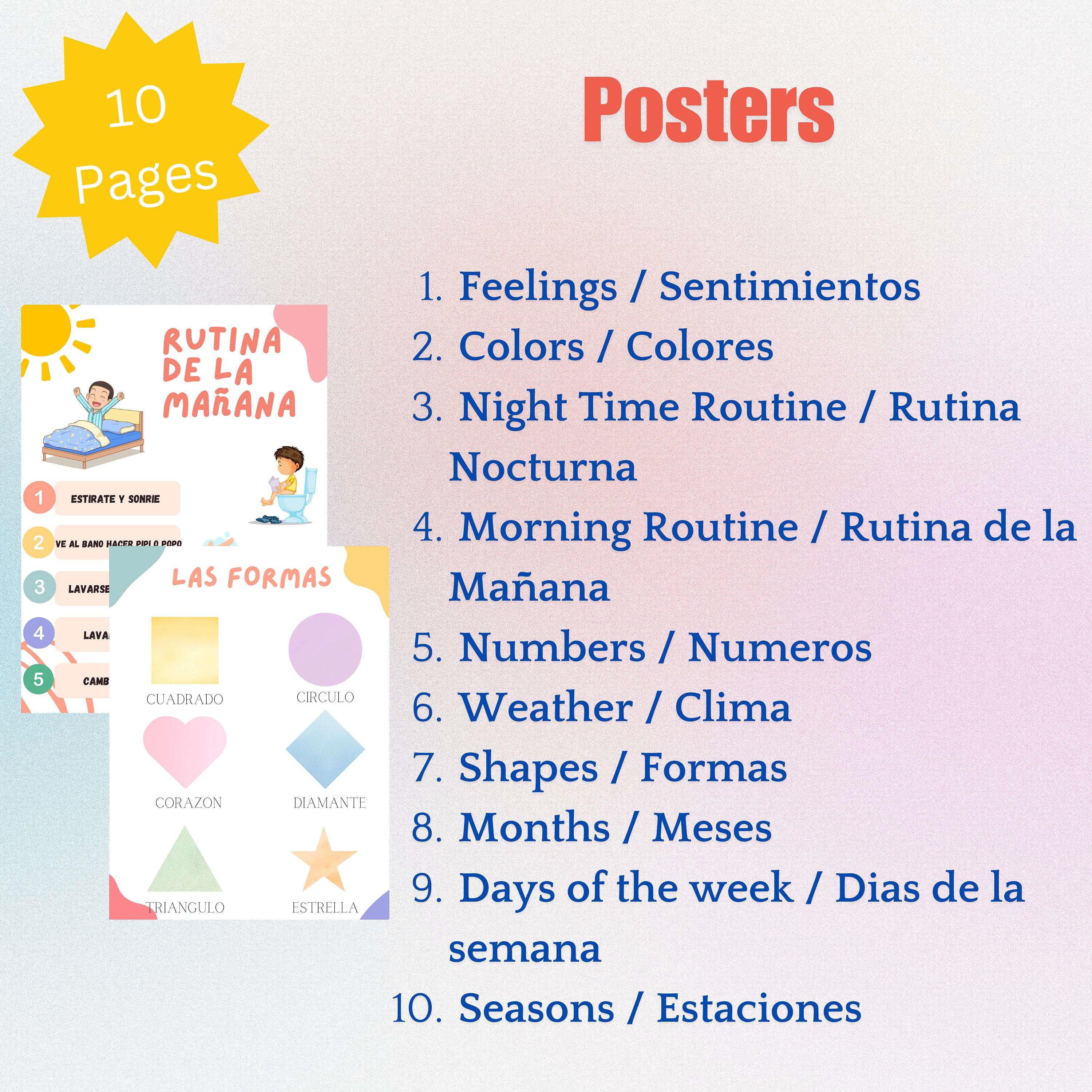 Spanish Educational Posters for Toddlers & Kids, Learning Posters for ...
