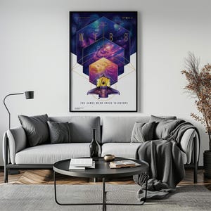 James Webb Weltraumteleskop Art Print - Geometrisches, kosmisches Wanddekor, lebendiges Poster für Büro, Klassenzimmer Geschenk, Weltall Geschenk