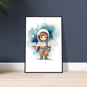 Decorazione da parete con cornice per cameretta dei bambini, stampa di astronauti dello spazio profondo per la cameretta dei bambini, decorazione da parete per cameretta dei bambini, regalo per cameretta a tema cosmo.