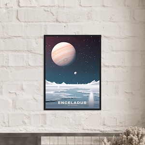 Poster di viaggio "Enceladus Space Travel Art", decorazione murale minimalista del sistema solare, stampa fantascientifica per la stanza, regalo di astronomia moderna