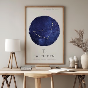 Stampa zodiacale con la costellazione del Capricorno, regalo di compleanno con oroscopo, decorazione da parete con il segno zodiacale dell'astrologia, decorazione da parete unica con lo zodiaco