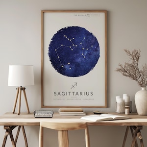 Stampa zodiacale Sagittario, decorazione murale con segno zodiacale e oroscopo, regalo astrologico, decorazione zodiacale, decorazione per la casa celeste, poster Sagittario