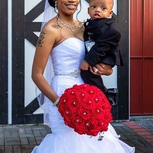 Real Touch Rose 17&quot; Red Bouquet W/ diamond Rhinestones