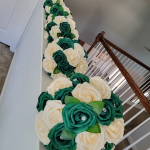 Emerald and Champagne / Emerald and White Wedding Bouquets, Wrist Corsages, Boutonniere