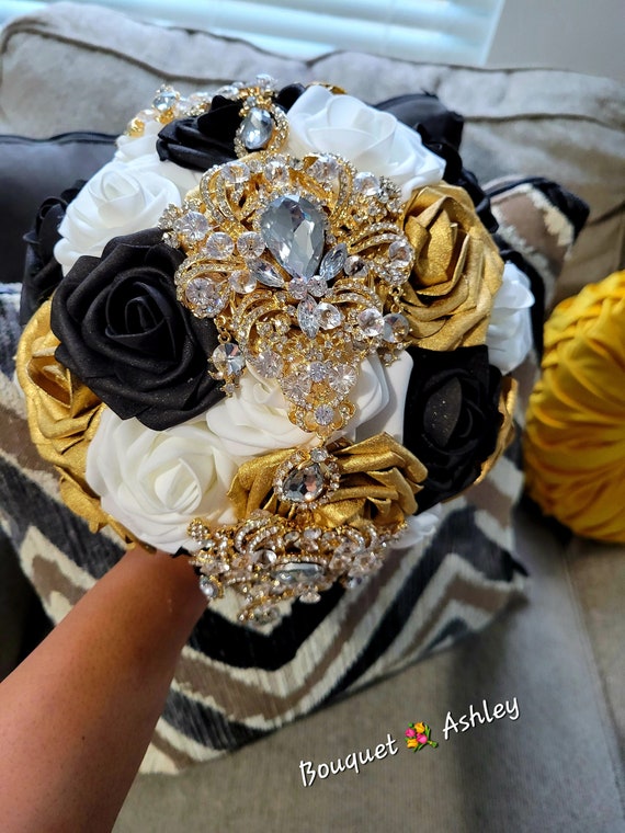 Real Touch Rose Gold Black. White brooch Bouquet Jr. Bridesmaid Bouquet Jr. Bridesmaid Hoop Bouquets Etsy Canada