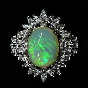 Stunning Australian Coober Pedy Crystal Opal with Zirconia Accent Stones in a Size 6 Sterling Silver Ring