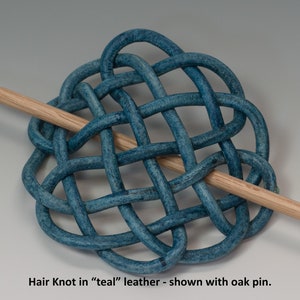 Hair Knot - woven leather hair barrette with hardwood hair stick - teal