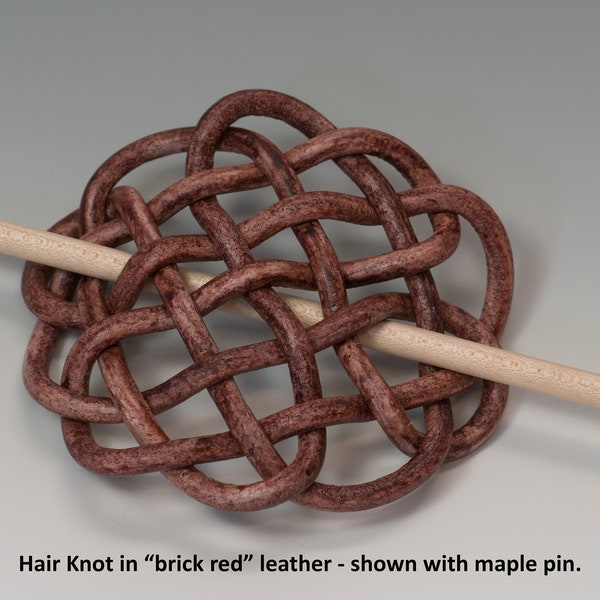 Hair Knot - woven leather hair barrette with hardwood hair stick - brick red