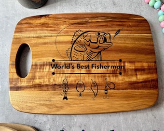 Personalisiertes Schneidebrett, Geschenk für Papa und Opa mit individueller Gravur,Angeln Liebhaber