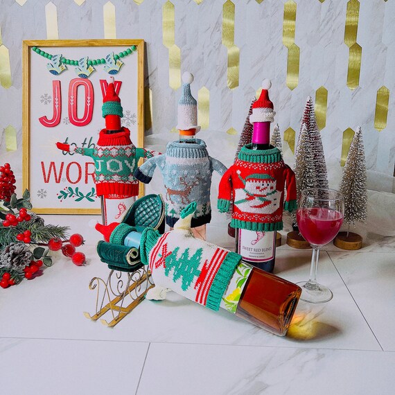 Ugly Sweater Christmas Wine Bottle Cover Holiday Ugly Sweater Wine Bottle Topper Christmas Home Decor Christmas Wine Gifts Etsy