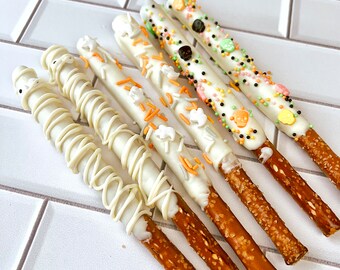 HALLOWEEN Chocolate Dipped Pretzel Rods, Halloween Classroom Party Favors, Trick or Treat Goodies, Halloween Gifts for Kids