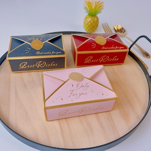 Vintage Wax Seal Favor Boxes with Gold Accents: Wedding Candy Boxes (Set of 50)