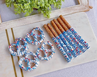 Independence Memorial Day Party Favor, 4th of July Party Favors, 24 Patriotic Chocolate Pretzels