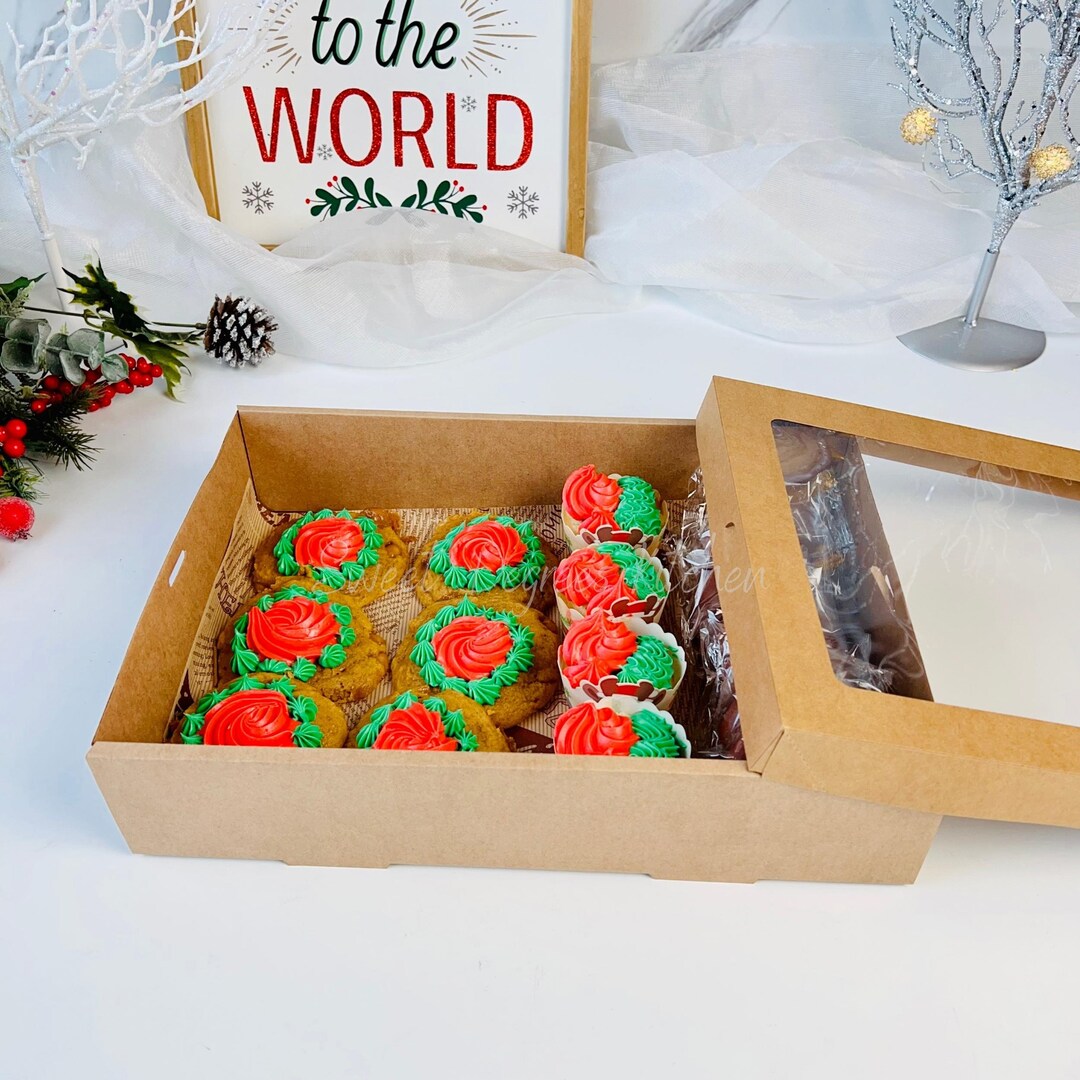 5 Large Christmas Cookie Boxes and Ribbon, Christmas Gift Boxes, Bakery