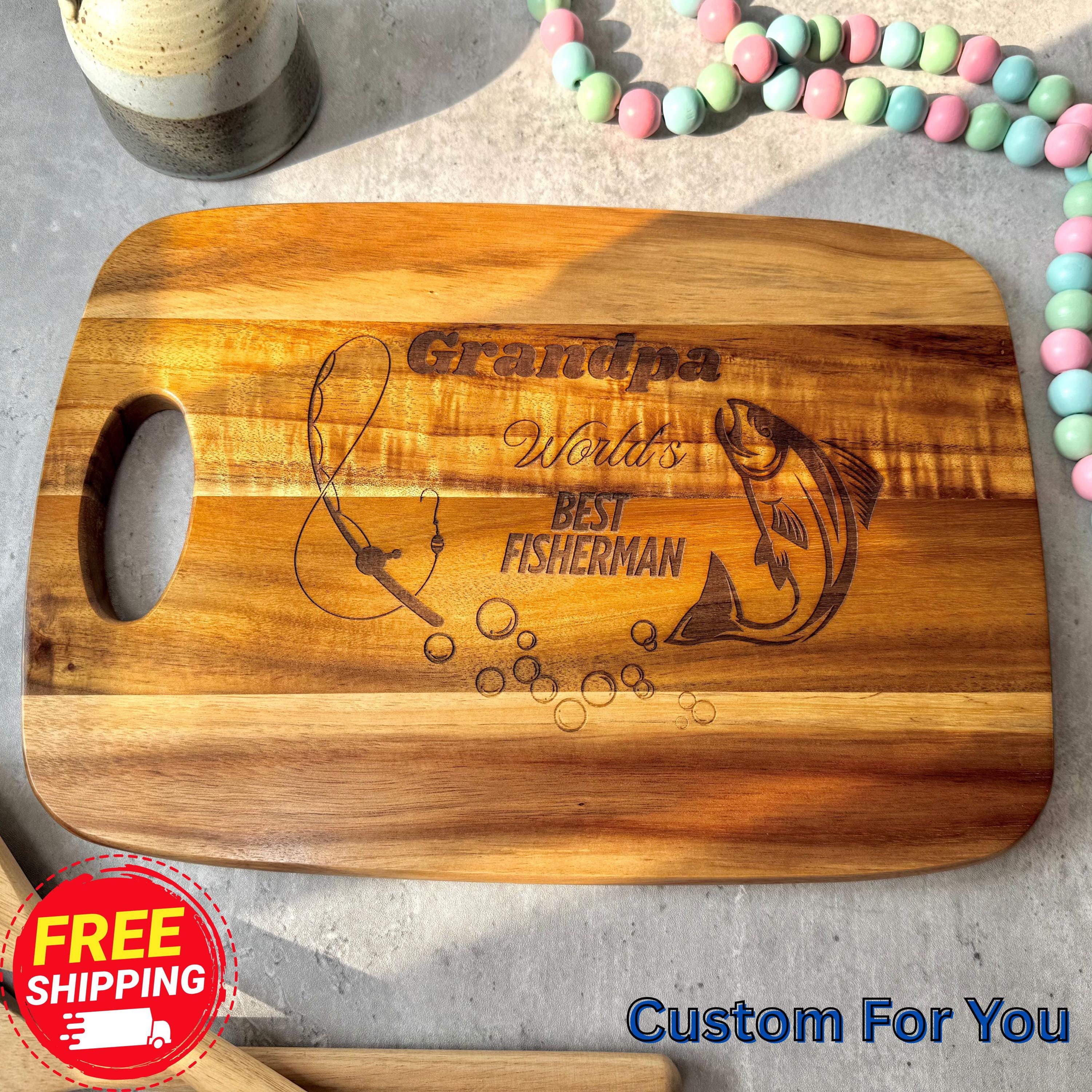 Personalized Fishing Cutting Board: Grandpa's Birthday Gift