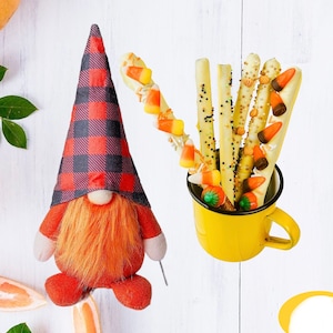 Thanksgiving Fall Gift for Her For Him Gnome with Chocolate Covered Pretzel Rods 1 dozen - Gnome Holiday Decor - Autumn Fall Gift Father