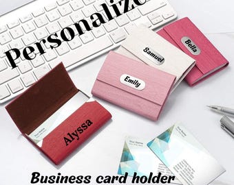 Custom Business Card Holder For Women, Personalized PU Leather Slim Business Cards Case