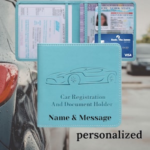 Personalized Leather Car Registration and Insurance Card Holder, Vehicle Glove Box Documents Organizer