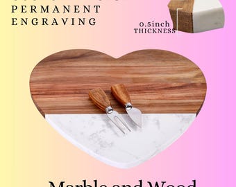 Personalized Marble Wood Cheese Board Set, Bridal Shower Gift