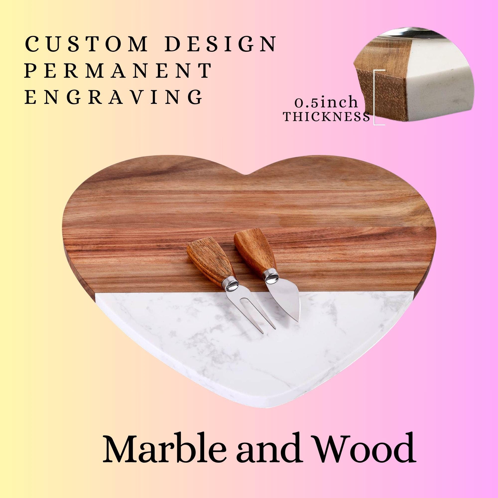 Personalized Marble Wood Cheese Board Set, Bridal Shower Gift