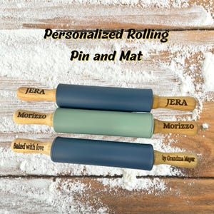 Personalized Rolling Pin With Non-Stick Silicone Pastry Mat Baking Set