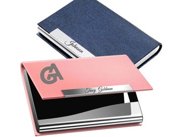 Leather Business Card Holder, Personalized Professional Cards Wallet, Business Partner Gift