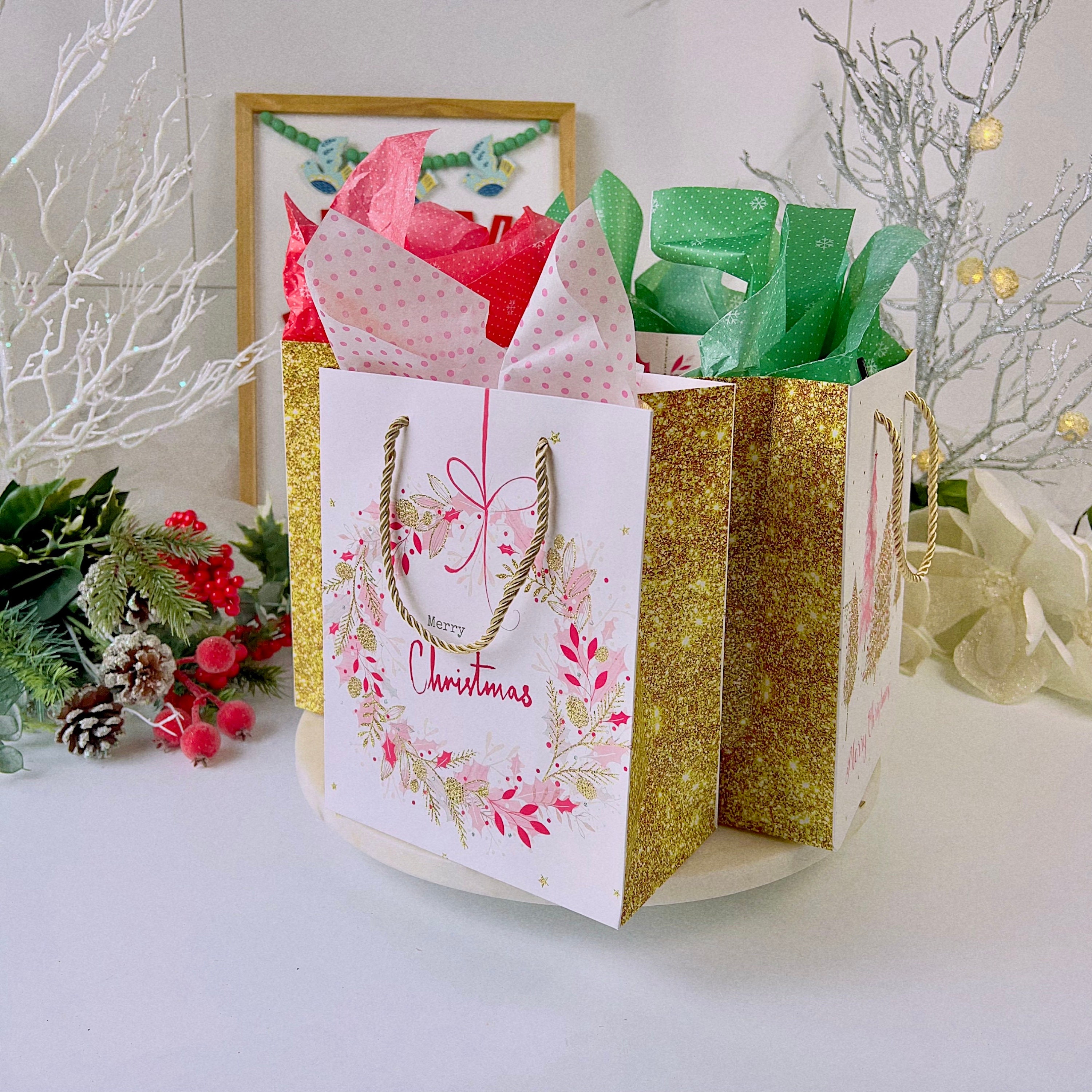 Pink Christmas Gift Bags 12 Sets With Handles Pink Gold Christmas Gift