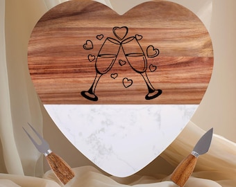 Personalized Marble Wood Cheese Board Set, Bridal Shower Gift