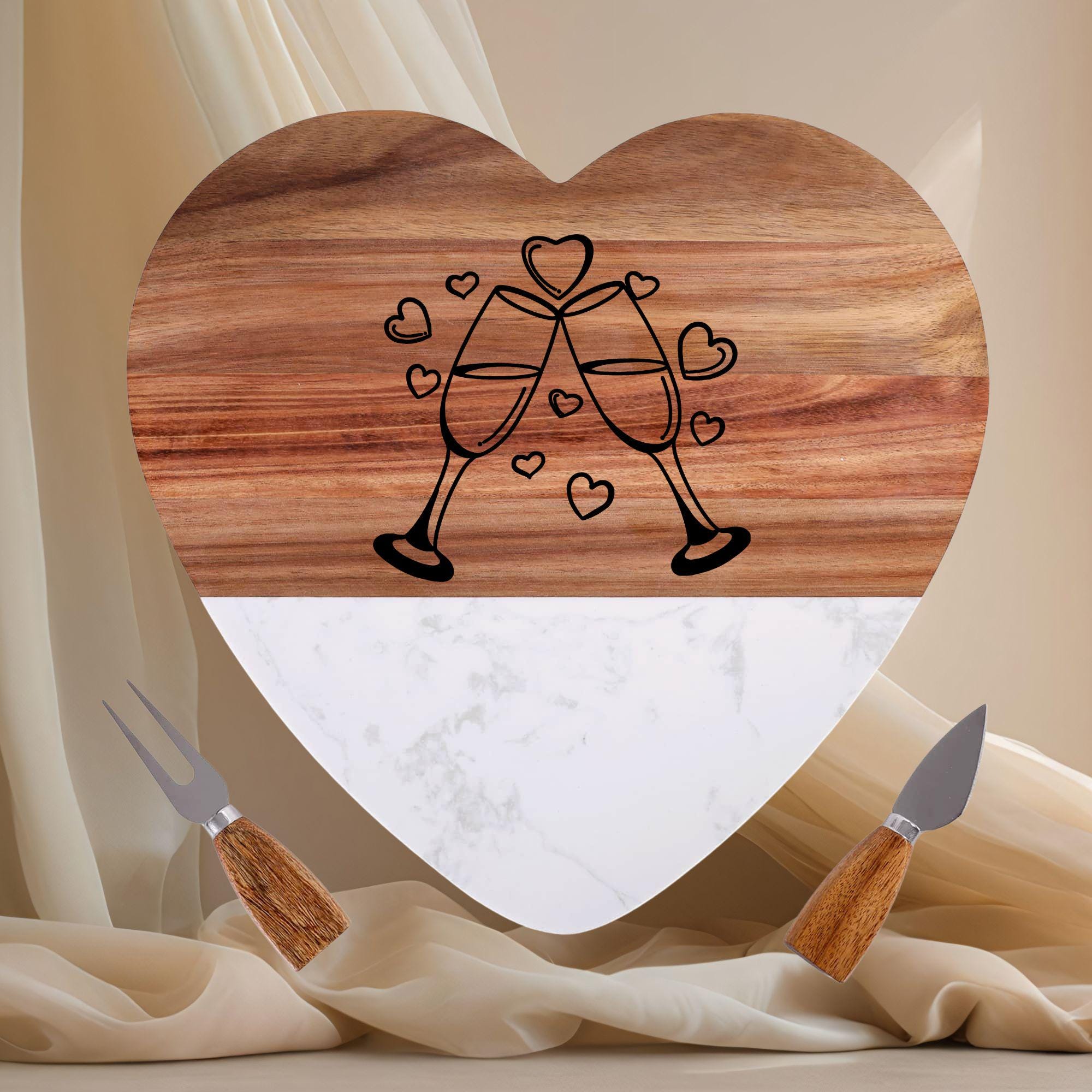 Personalized Marble Wood Cheese Board Set, Bridal Shower Gift