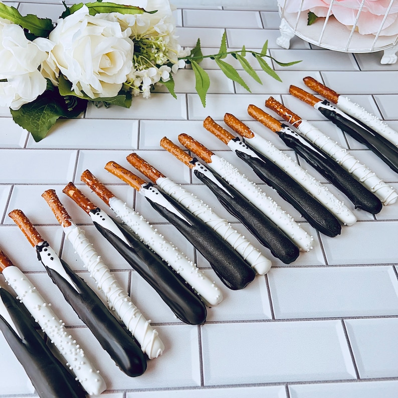 Bride and Groom Wedding Favors Chocolate Dipped Pretzel Rods, Bridal